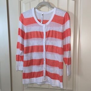Leo & Nicole White and Orange Striped Cardigan